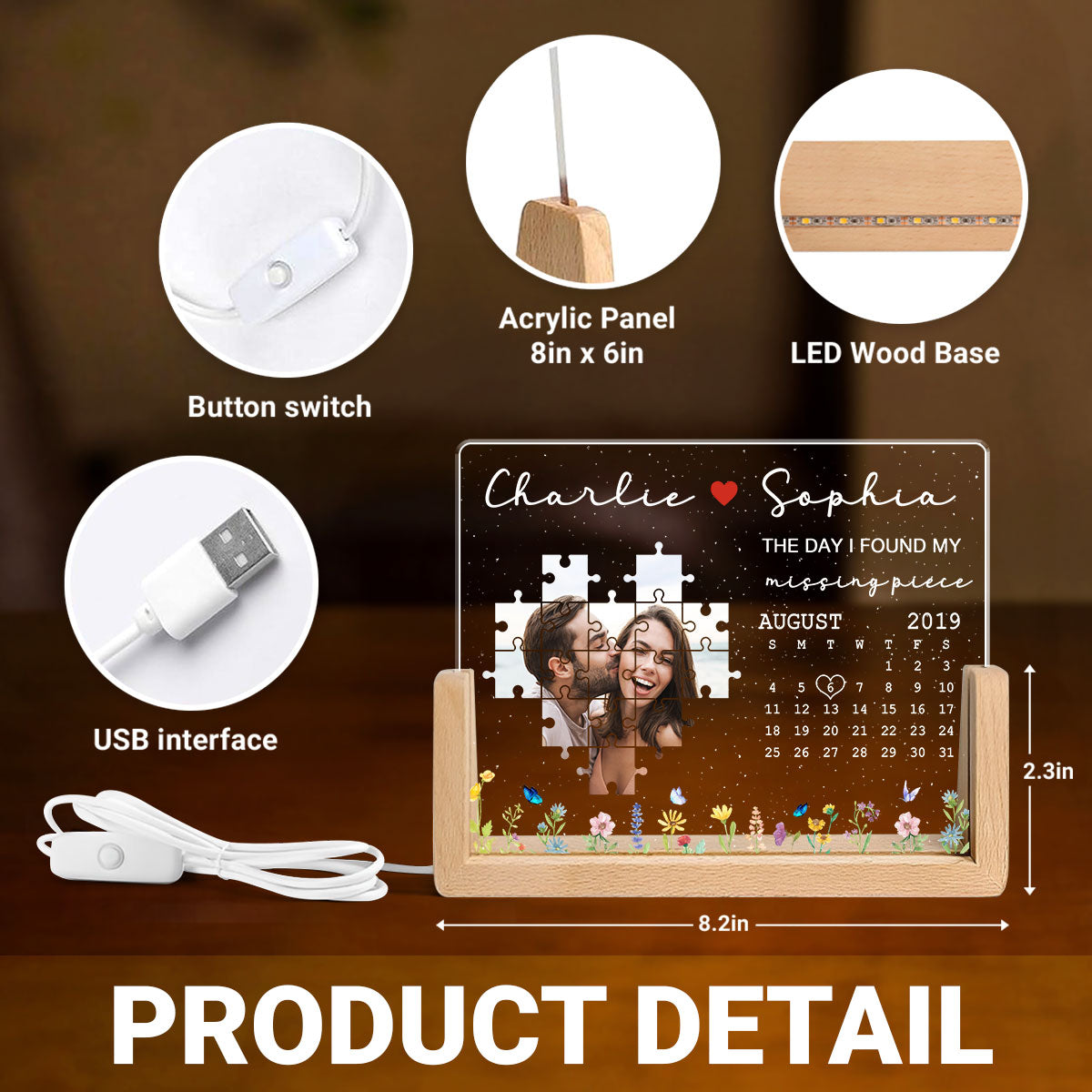 The Day I Found My Missing Piece Upload Photo Puzzle Calendar Personalized U-Base Acrylic LED Night Light
