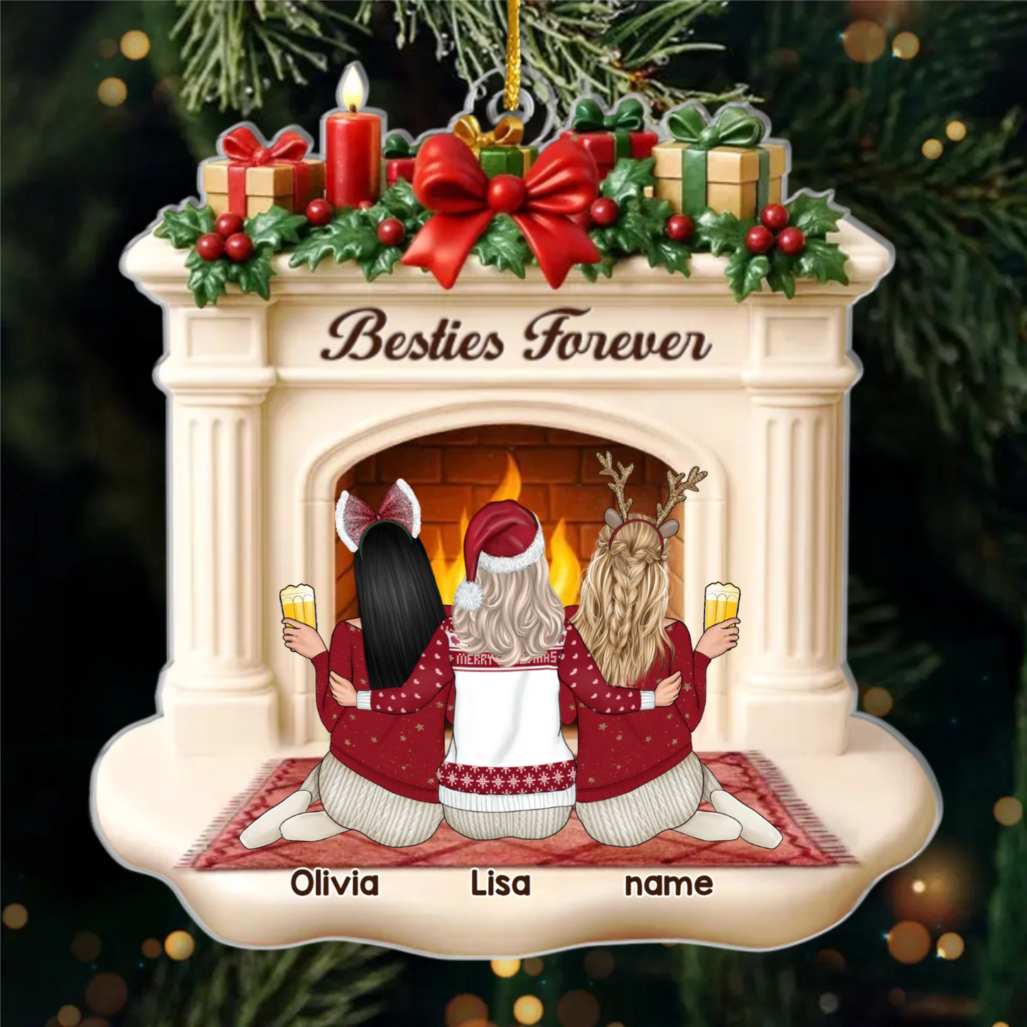Custom Acrylic Ornament - Personalized Best Friend Christmas Birthday Gifts For Women, Besties, Sisters, BFF - Side By Side Through It All