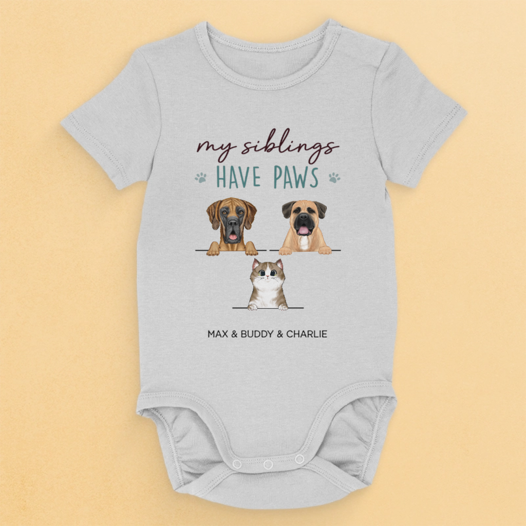 My Sibling Has Paws - Dog Personalized Custom Baby Onesie - Baby Shower Gift, Gift For Pet Owners, Pet Lovers