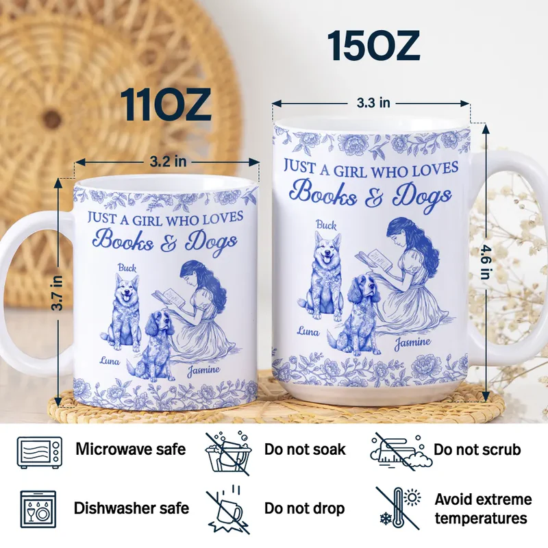 Just A Girl Who Loves Books And Dogs - Personalized White Edge-to-Edge Mug