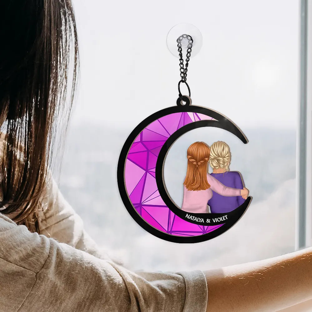 Sisters Besties Love You To The Moon - Personalized Window Hanging Suncatcher Ornament