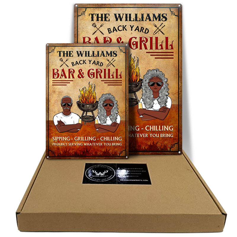 Backyard BBQ & Grill Serving Whatever You Bring - Personalized Custom Classic Metal Signs