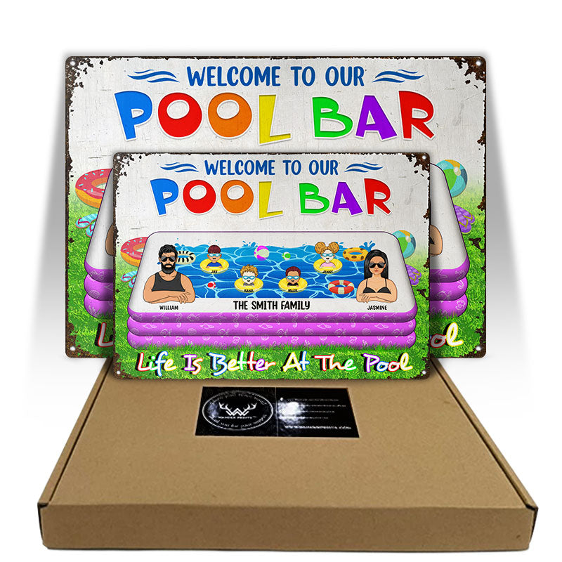 Family Swimming Life Is Better At Our Pool - Pool Garden Sign - Personalized Custom Classic Metal Signs