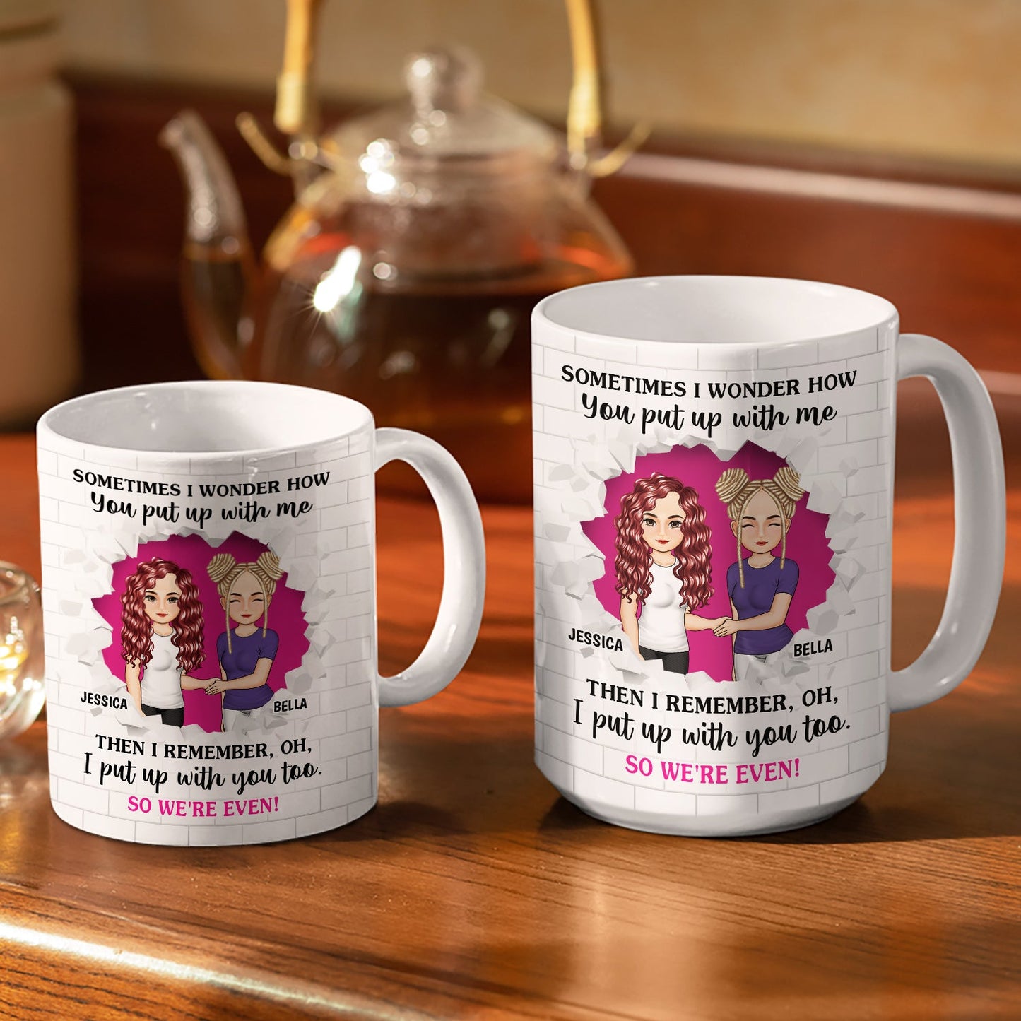 Put Up With Me - Gift For Couples - Personalized White Edge-to-Edge Mug