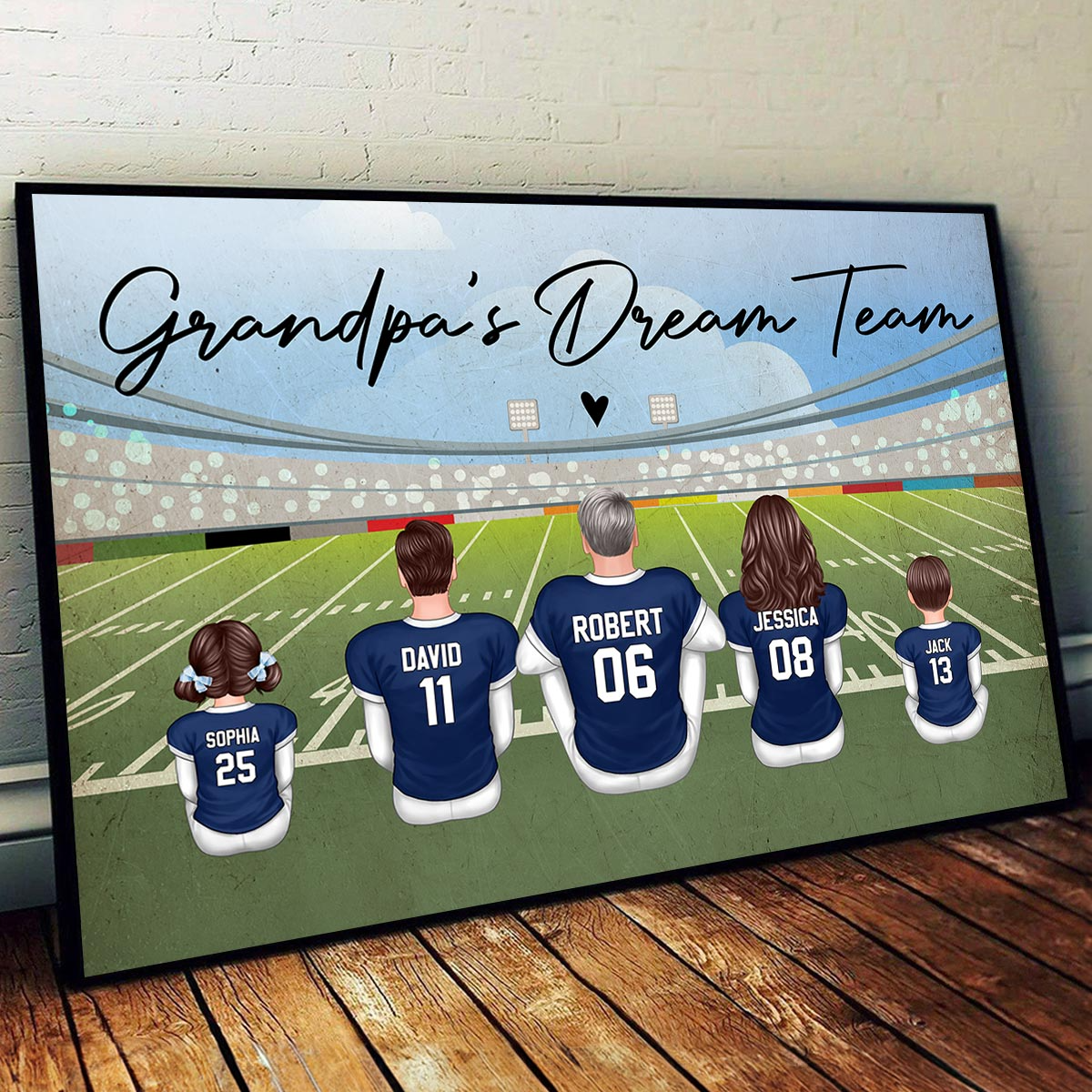 American Football DAD GRANDPA Dream Team Personalized Poster, Coolest Gift For Dad, For Grandpa, For Husband