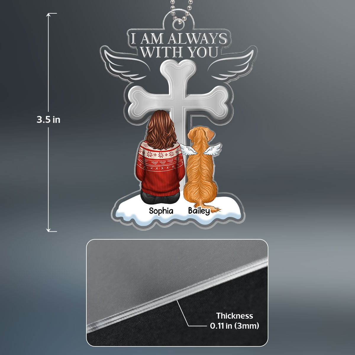 Always In My Heart Dog Memorial Remembrance Keepsake Personalized Acrylic Ornament