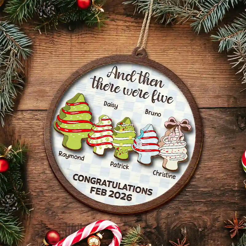 Christmas Tree Family And Then There Were Three - Personalized Wooden Ornament