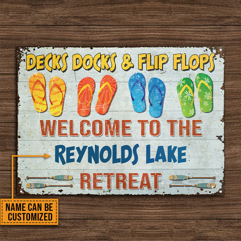 Lake House Deck Dock And Flip Flop Custom Classic Metal Signs
