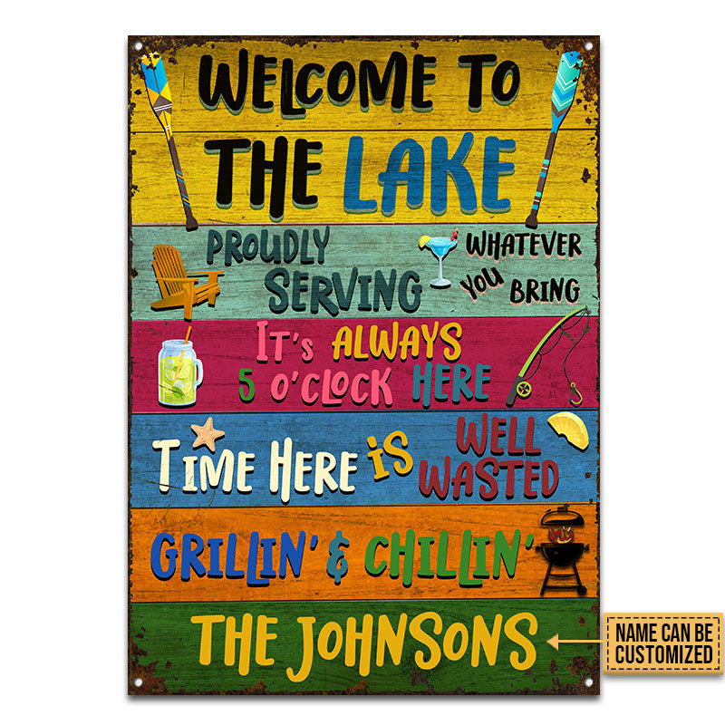Lake Welcome Proudly Serving Custom Classic Metal Signs, Lake Decor, Lake Gifts