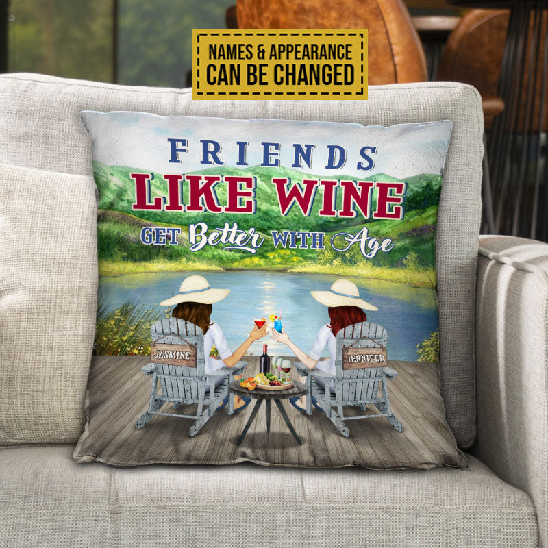 Lakes Bestie Friends Are Like Wine Custom Pillow, Bestie Gift Idea, Lake House Decoration