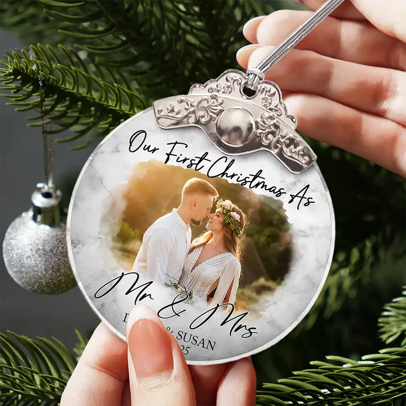 Custom Photo First Christmas As Mr & Mrs Couples - Personalized Acrylic Ornament