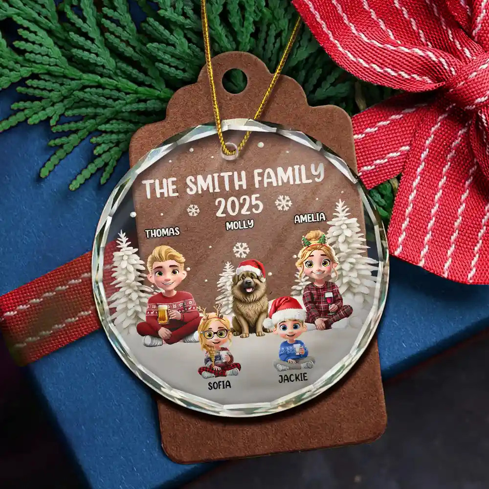 Family Kid Cat Dog - Personalized Circle Acrylic Ornament