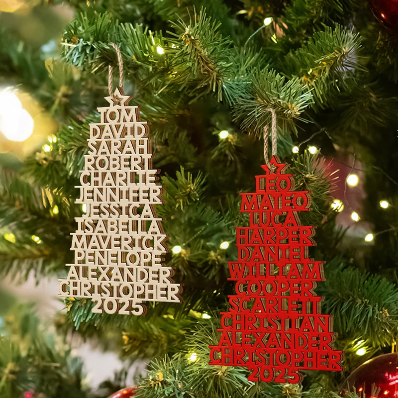 Christmas Tree Family Bestie Coworker Custom Name Up To 17 Names - Personalized Custom Shaped Wooden Ornament