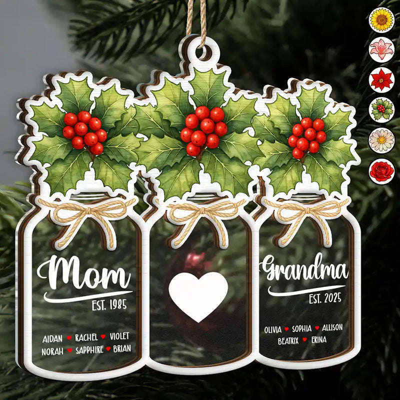 Flower Mason Jar Mom Grandma Great Grandma - Personalized Acrylic Ornament