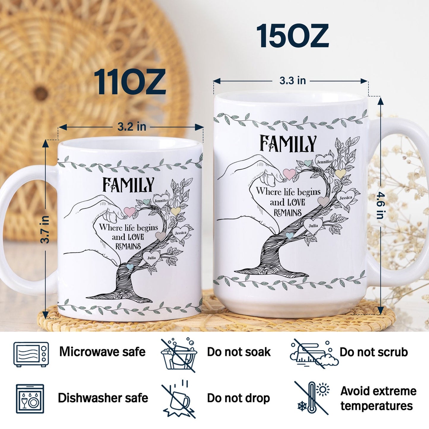 Life Begins And Love Remains - Gift For Couple, Mom, Dad, Family - Personalized White Edge-to-Edge Mug