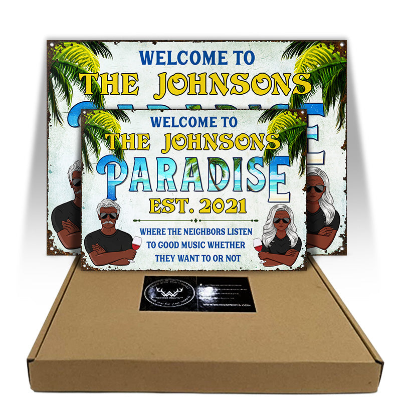 Beach House Paradise Family Couple - Personalized Custom Classic Metal Signs