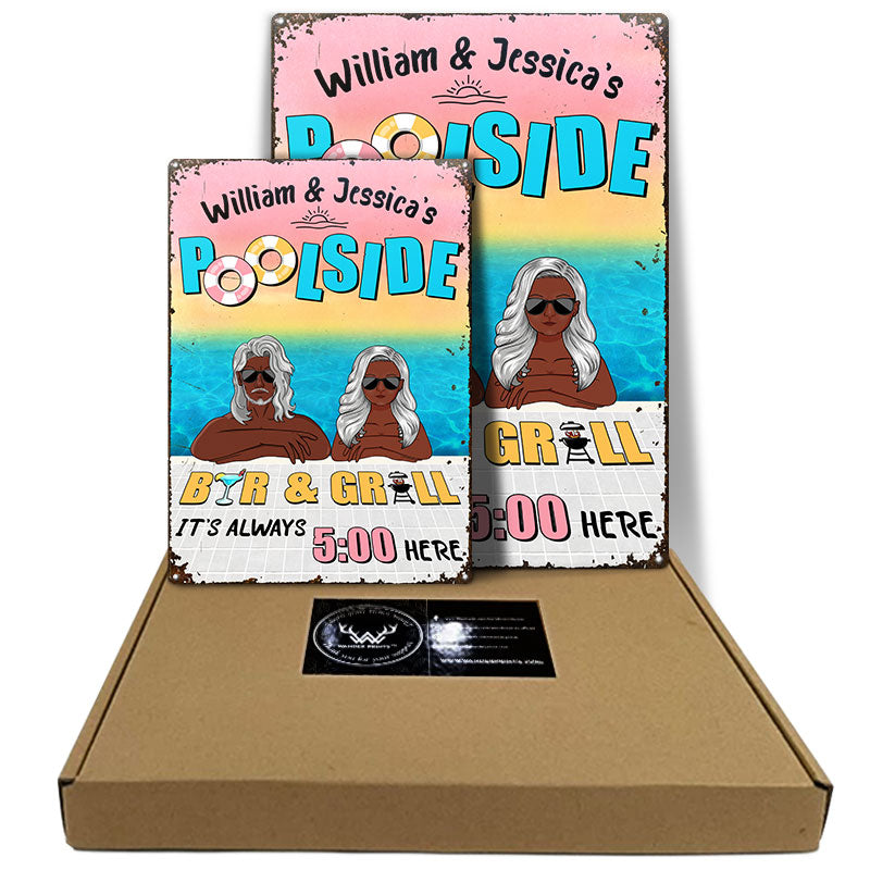 Poolside Bar & Grill - Gift For Couples - Personalized Custom Classic Metal Signs