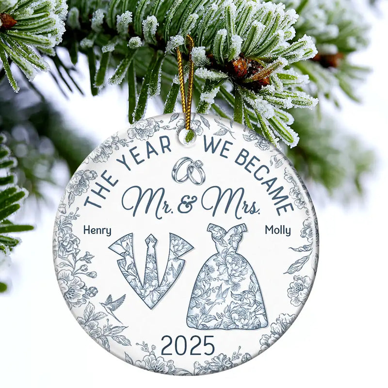The Year We Became Mr & Mrs Toile - Personalized Circle Acrylic Ornament