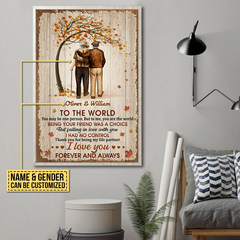 Family Pride Husband Wife Old Couple You Are The World Fall Leaves Custom Poster, Couple Gift, Anniversary Gift, Memorial Gift, Wall Art, Grandparents Day Gifts
