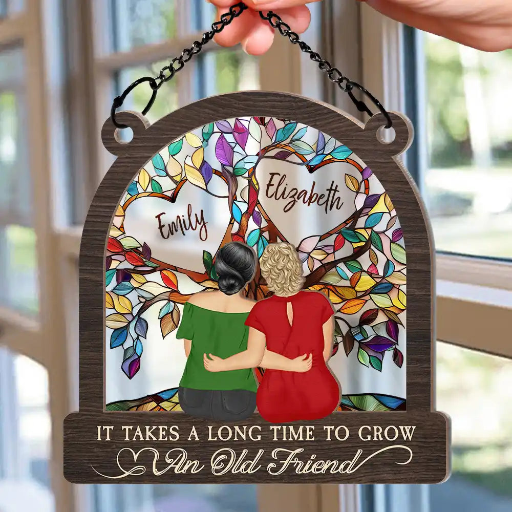 Grow An Old Friend Tree Of Life - Personalized Window Hanging Suncatcher Ornament