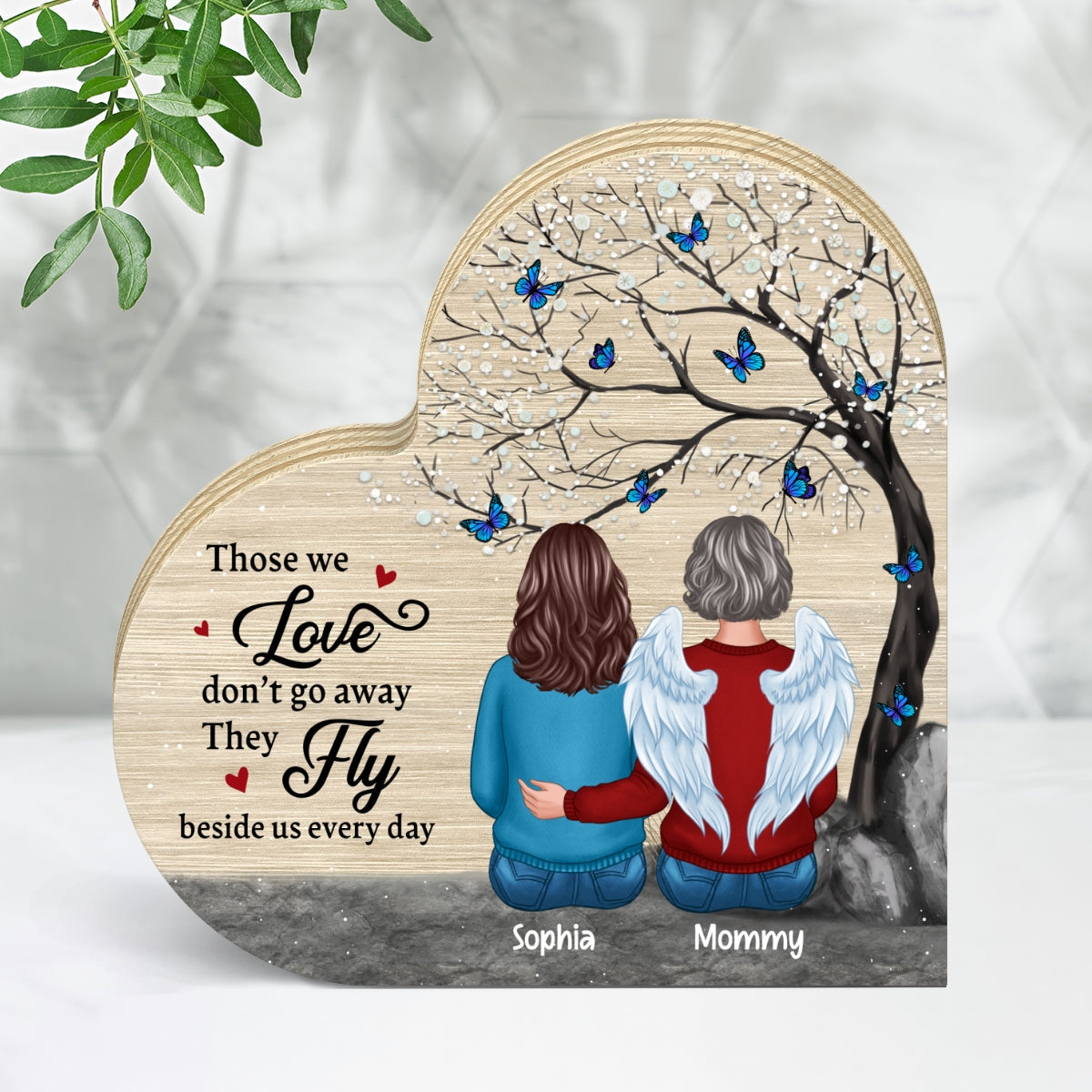Family Memorial Blossom Tree Personalized Heart Wooden Plaque