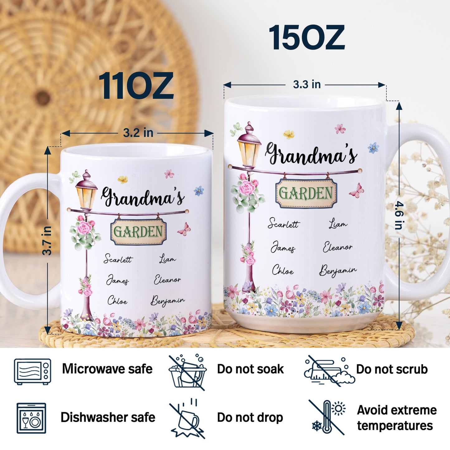 Mom's Grandma's Garden - Loving Gift For Mother, Grandmother - Personalized White Edge-to-Edge Mug