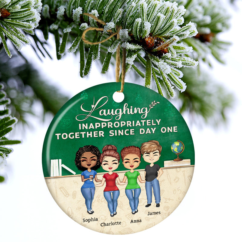Laughing Inappropriately Colleagues Teacher - BFF Bestie Gift - Personalized Custom Circle Ceramic Ornament