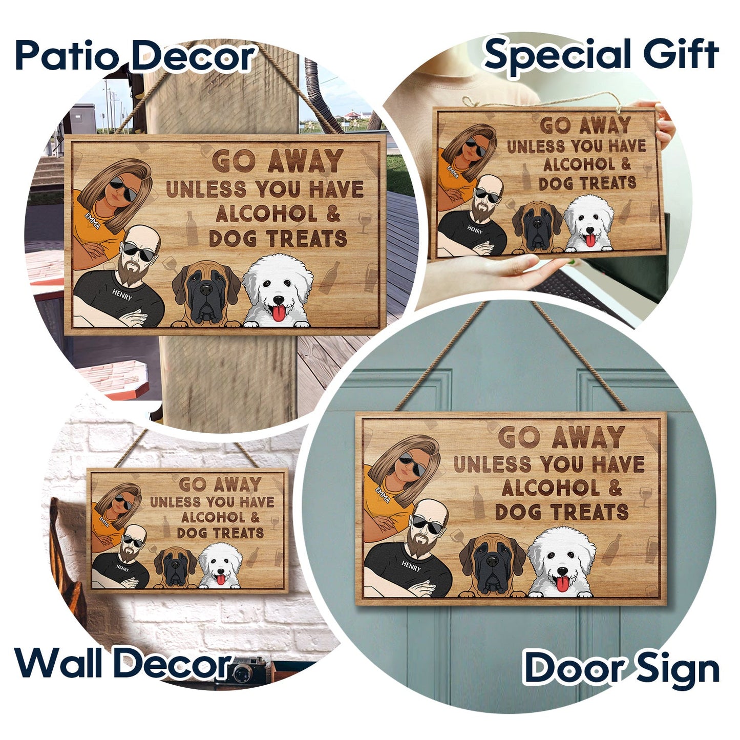 Go Away Unless You Have Alcohol And Dog Treats Cat Treats Pet Treats Couples - Home Decor, Birthday, Housewarming Gift For Dog Lovers & Cat Lovers - Personalized Custom Wood Rectangle Sign