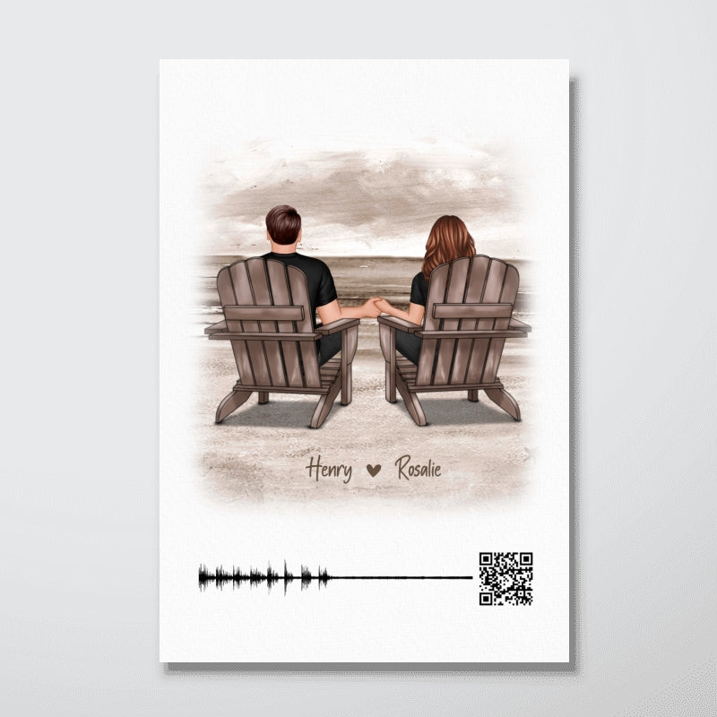 Couple Sitting on the Beach Soundwave Art Personalized Poster, Custom your Heartfelt Voice Message Just for Your Loved One, Gift for him, Gift for her