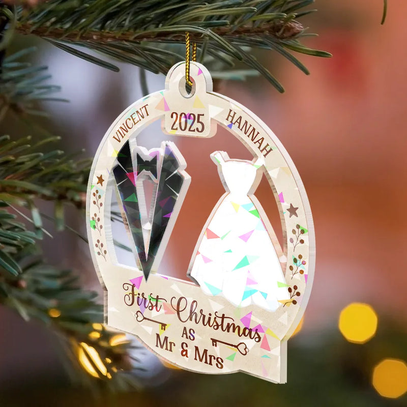 Our First Christmas Married - Personalized Holographic Acrylic Ornament