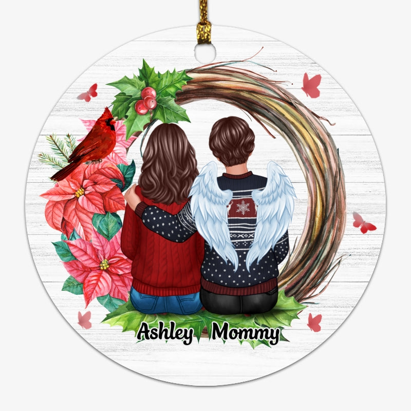 Family Sitting Memorial Cardinal Wreath Personalized Circle Ornament