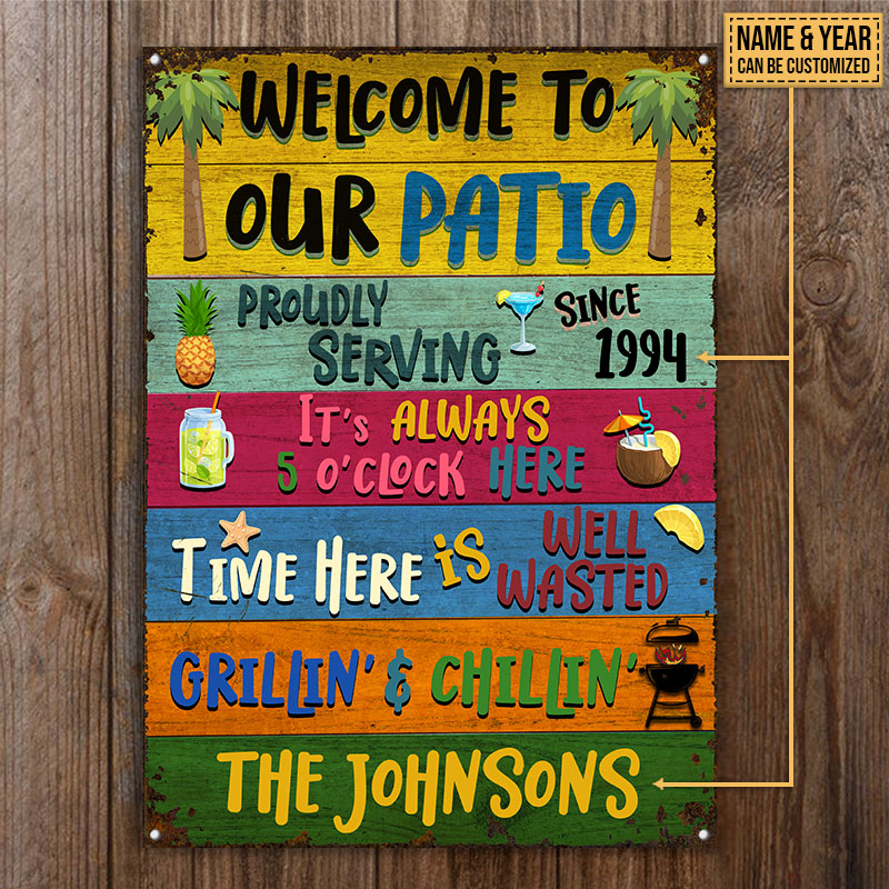 Patio Welcome Grilling Chilling Custom Classic Metal Signs, Patio Decorations, Outdoor Decorating Ideas