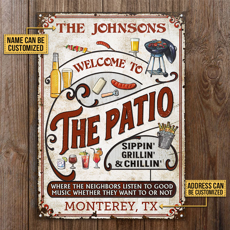 Personalized Patio Grilling Red Listen To The Good Music Sippin Vertical Custom Classic Metal Signs
