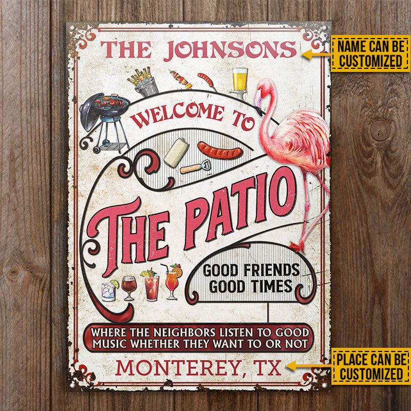 Personalized Patio Grilling Flamingo Listen To The Good Music Vertical Custom Classic Metal Signs