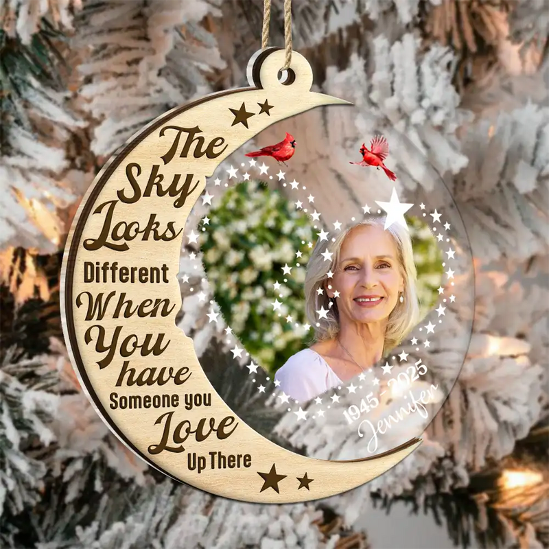 Custom Photo The Sky Look Different When You Have Someone Up There - Personalized Acrylic Ornament