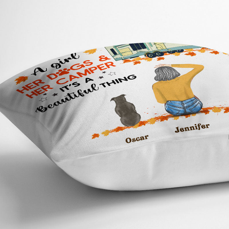 Dog Lovers Camping Girl It's A Beautiful Thing - Personalized Custom Pillow