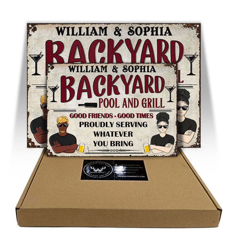 Proudly Serving - Grilling Backyard - Personalized Custom Classic Metal Signs