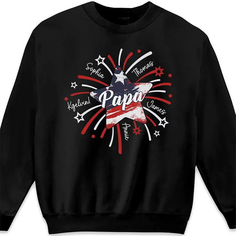 Papa & Kids Firework Star - Family Personalized Custom Unisex T-shirt, Hoodie, Sweatshirt - 4th Of July, Birthday Gift For Dad, Grandpa Shirts & Tops The Next Custom Gift