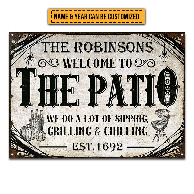 Patio Halloween Sipping Grilling Chilling Custom Classic Metal Signs
