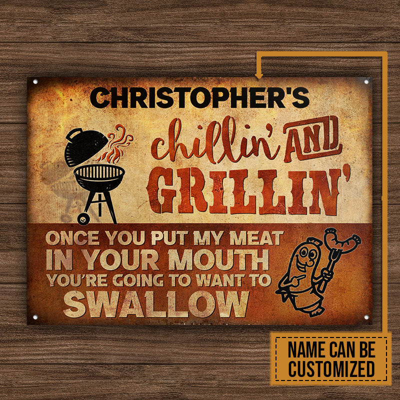 Personalized BBQ Once You Put My Meat Customized Classic Metal Signs