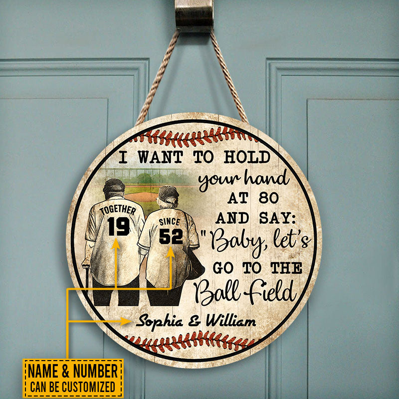 Personalized Baseball Old Couple Together Since Custom Wood Circle Sign