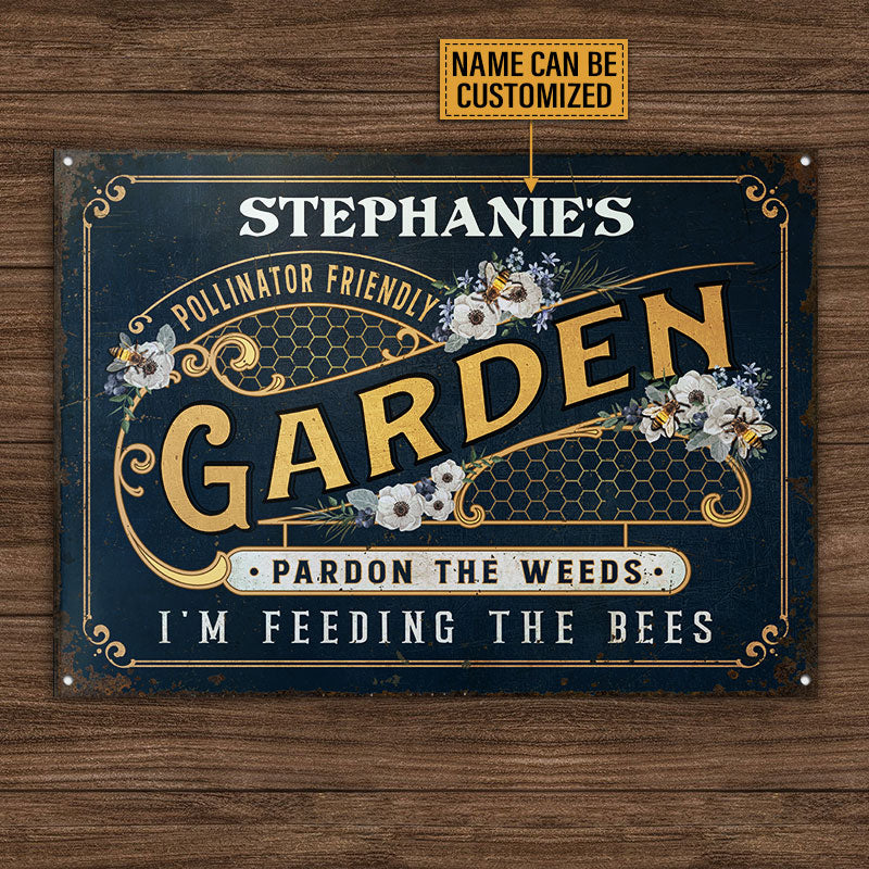 Personalized Bee Garden Pollinator Friendly Navy Customized Classic Metal Signs