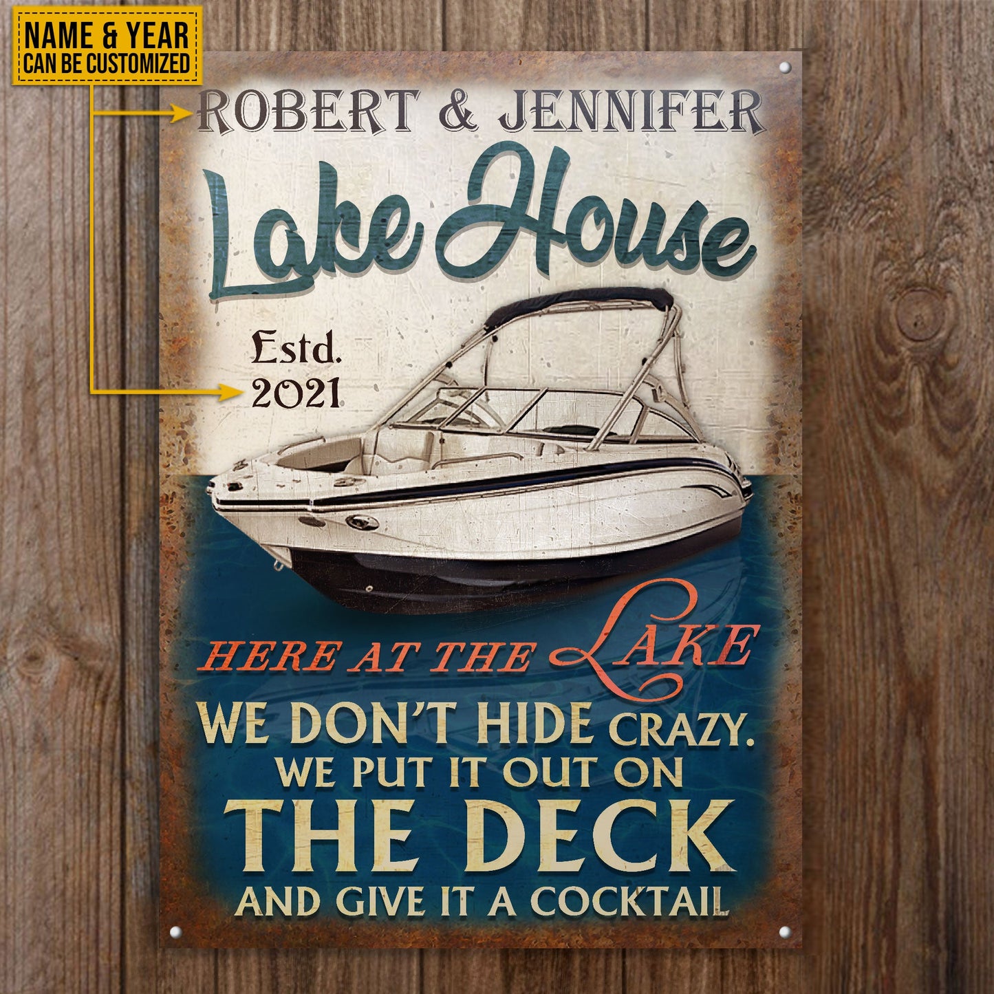 Personalized Bowrider Boat Lake Crazy Customized Classic Metal Signs