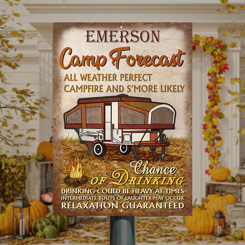 Personalized Camping Autumn Custom Classic Metal Signs - Camp Forecast Yard Decor