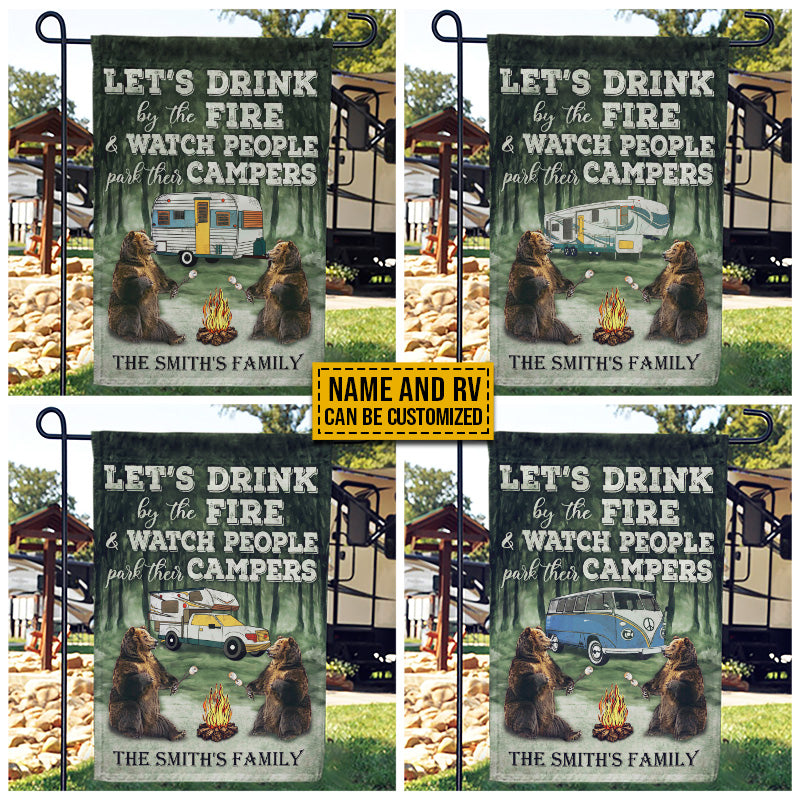 Personalized Camping Bear Let's Drink By Fire Custom RV Customized Flag