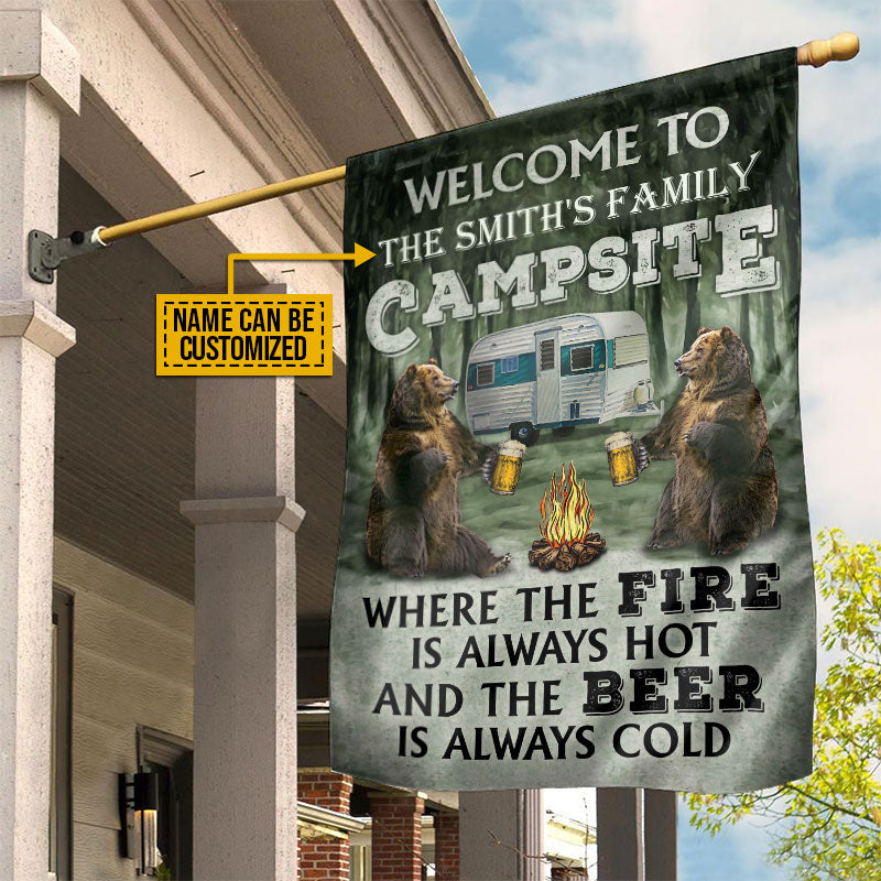 Personalized Camping Bear Where The Fire Is Always Hot Customized Flag