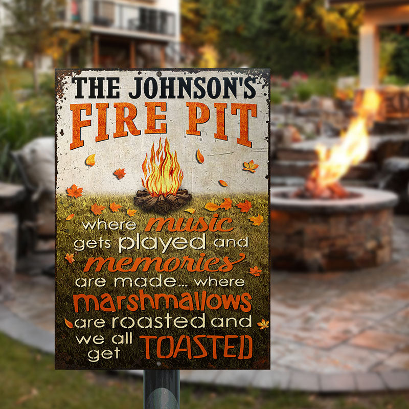 Personalized Camping Fire Pit Get Toasted Grass Custom Classic Metal Signs