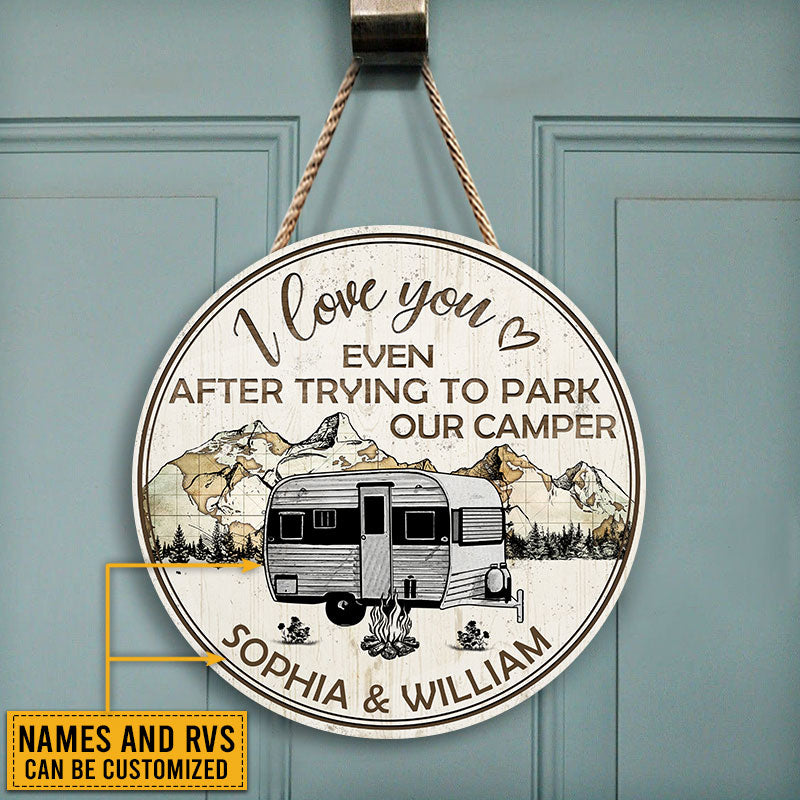 Personalized Camping Map I Love You Custom Wood Circle Sign