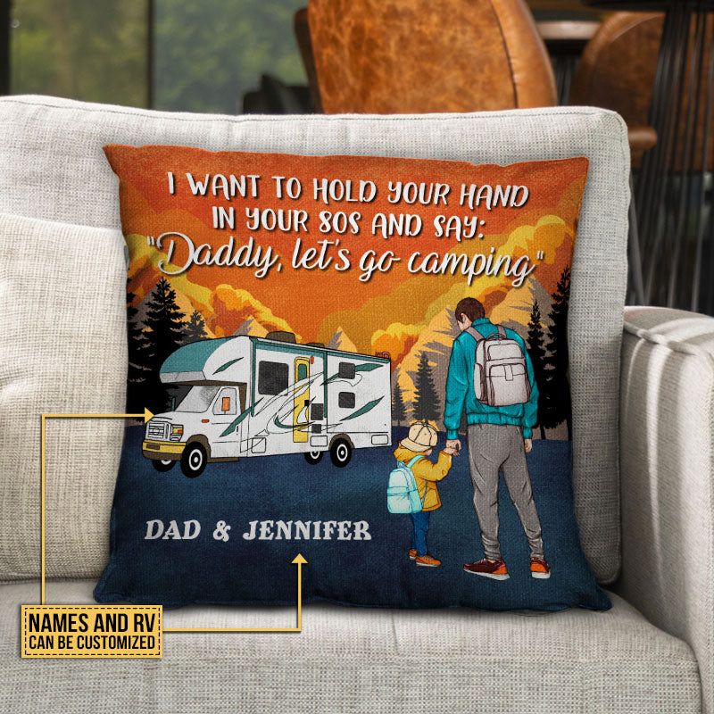 Personalized Camping Retro Dad Hold Hand Custom Pillow