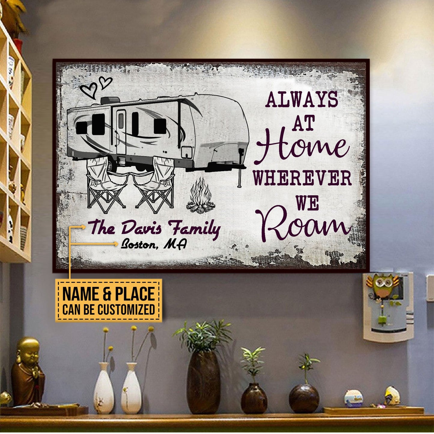 Personalized Camping Sketch Travel Trailer Always At Home Customized Poster